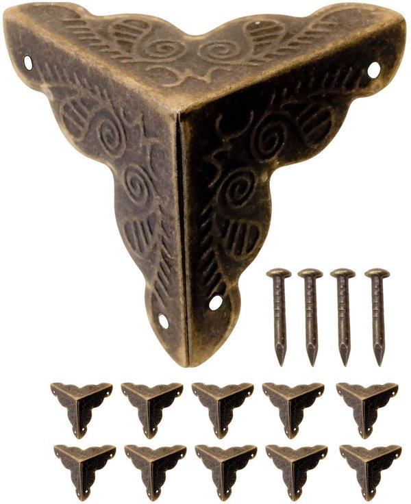FUXXER® - 10x Antik Möbel-Ecken, Metall Schutz-Ecken, Kanten-Schutz, 25mm x 25mm, bronze