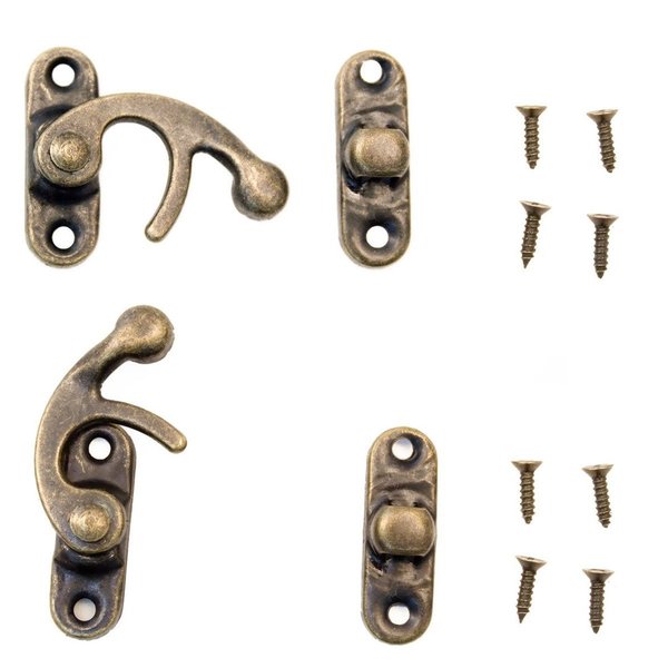 FUXXER® - 12x Antik-Verschlüsse Rast-Haken, Metall-Haken, Bronze Eisen Design, Für Schieber Truhen W