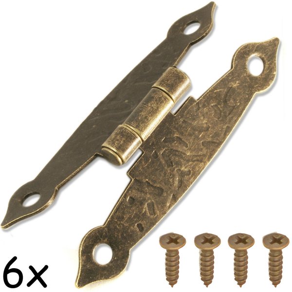 FUXXER® - 6x Antike Scharniere, Bronze Eisen Design, Für Schränke Schrank-Türen Truhen Kisten Dosen