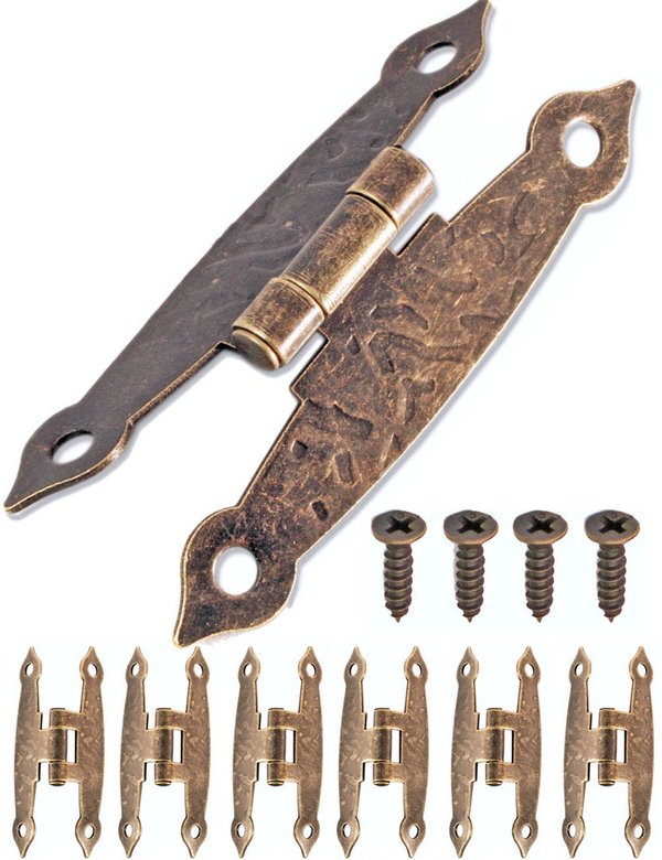 FUXXER® - 6x Antike Scharniere, Bronze Eisen Design, Für Schränke Schrank-Türen Truhen Kisten Dosen