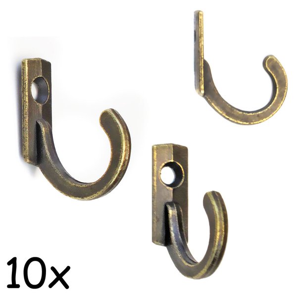FUXXER® - 10x Bilder-Haken, Eisen-Haken, Metall-Haken, Wand-Haken, Antik Messing Bronze Design, Vint