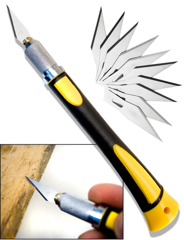 Fuxxer® - Schnitz-Messer, Cutter-Messer, 12-teilig, ergonomischer Soft-Griff, Schnitzen Basteln Schn