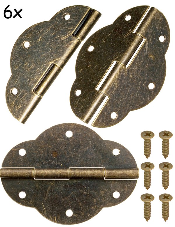 FUXXER® - 6x Antike Scharniere, Metall-Scharniere, Eisen-Scharniere, Bronze Design, Für Schränke Sch