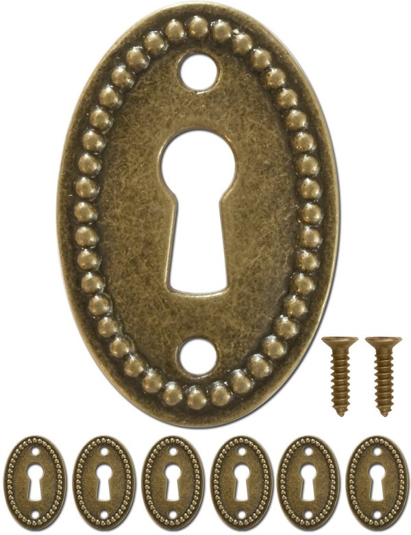 FUXXER® - 6x Antike Ovale Schlüssel-Schilder, Schloss-Rosetten, Schloss-Beschläge, Abdeckung für Sch