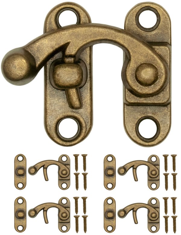 FUXXER® - 4x Antike Verschlüsse, Rast-Haken, Möbel-Beschläge, Bronze Eisen Design, Für Schieber Truh