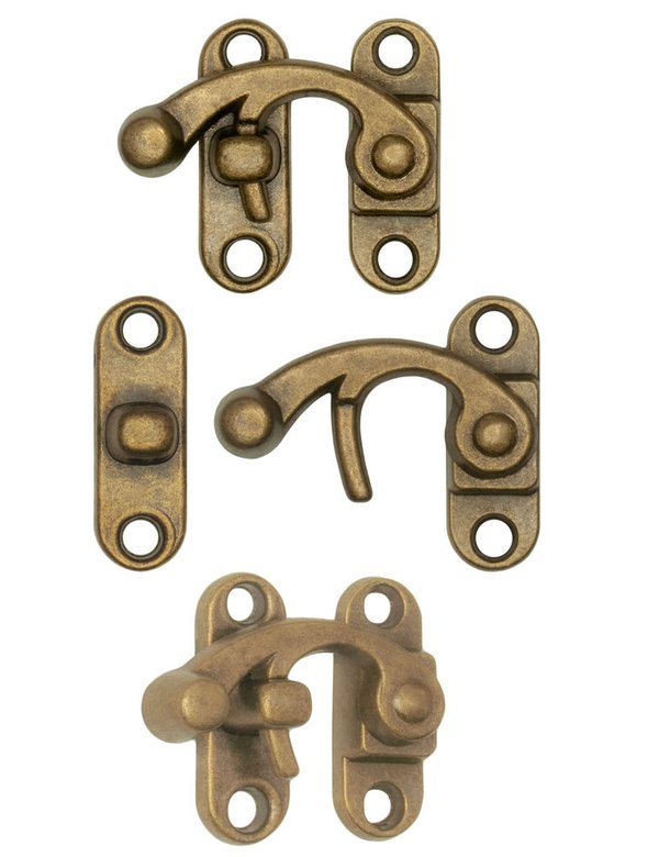 FUXXER® - 4x Antike Verschlüsse, Rast-Haken, Möbel-Beschläge, Bronze Eisen Design, Für Schieber Truh